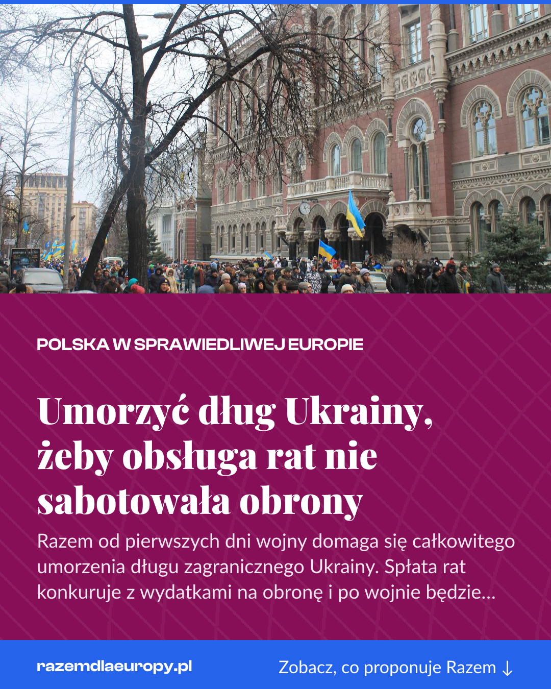 Grafika pionowa do udostępnienia: Umorzyć dług Ukrainy, żeby obsługa rat nie sabotowała obrony