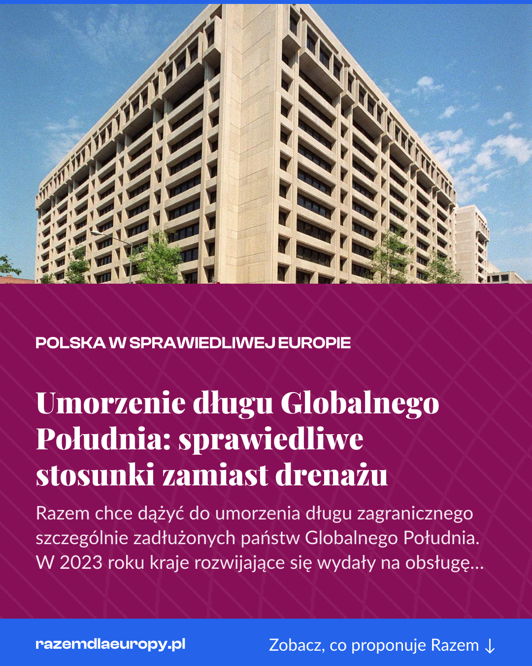 Grafika pionowa do udostępnienia: Umorzenie długu Globalnego Południa: sprawiedliwe stosunki zamiast drenażu
