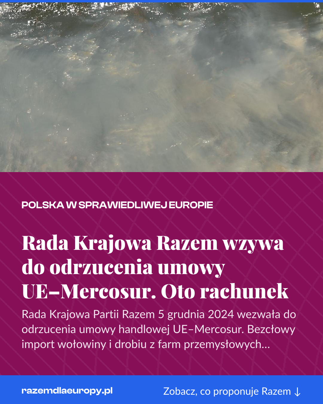 Grafika pionowa do udostępnienia: Rada Krajowa Razem wzywa do odrzucenia umowy UE–Mercosur. Oto rachunek
