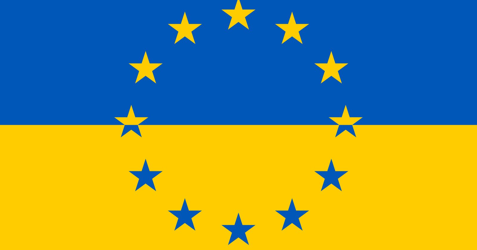 Połączone barwy flagi Ukrainy i flagi Unii Europejskiej.